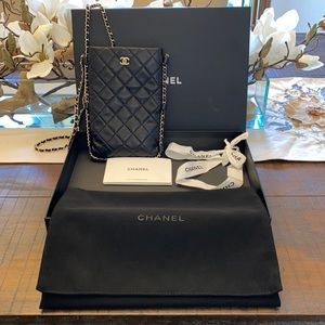 CHANEL Quilted Black Phone Holder Crossbody
